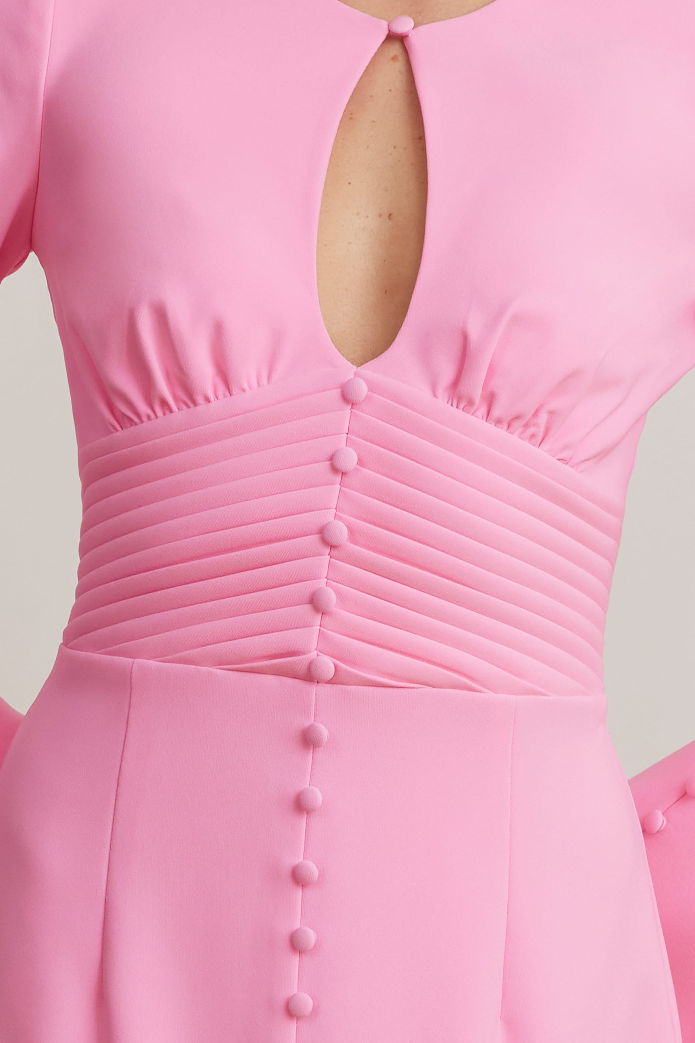 ROXIE Keyhole Micro Button Detail Midi Dress In Pink