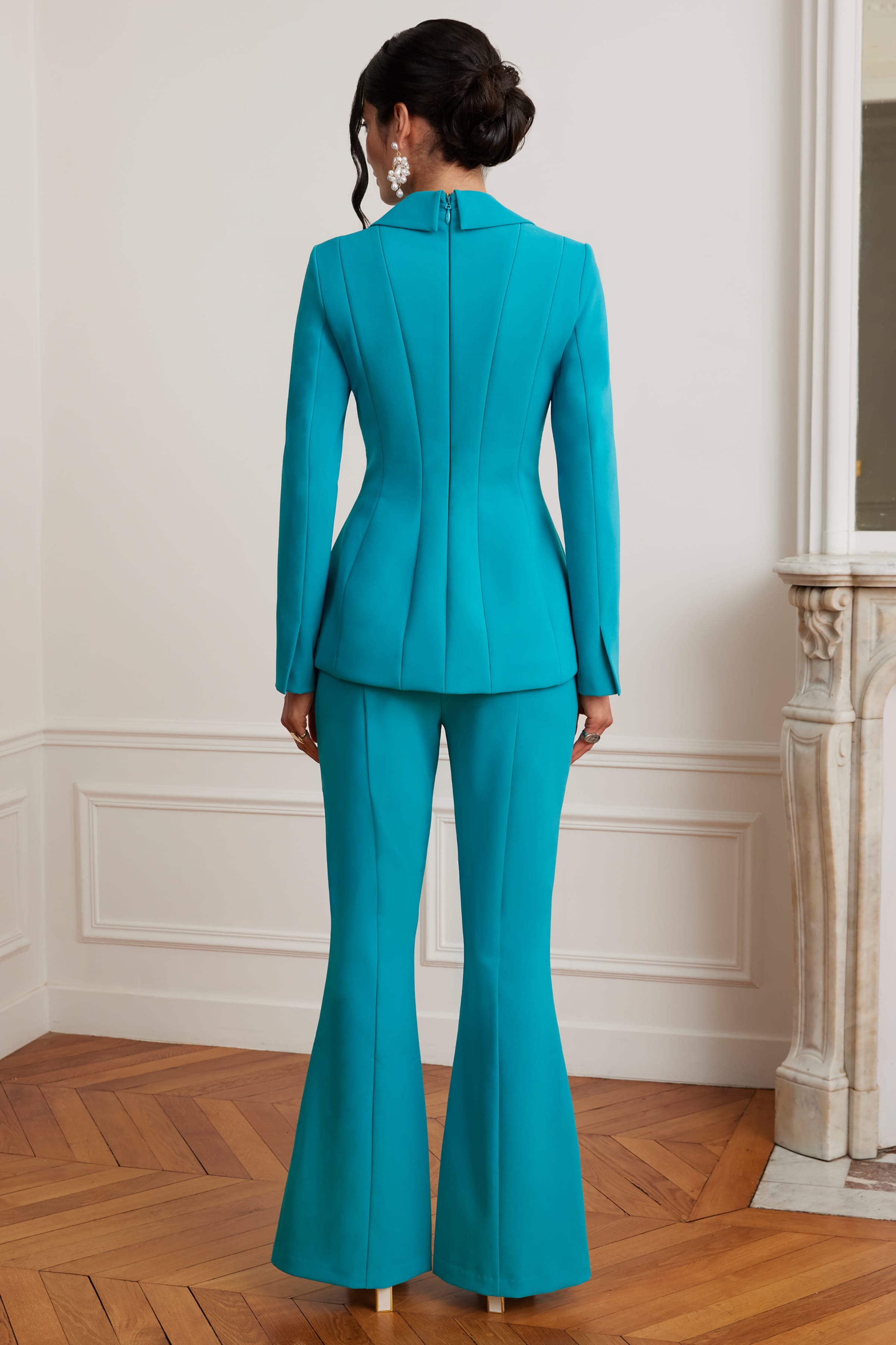ALEXA Tailored Fit And Flare Trouser In Teal Blue