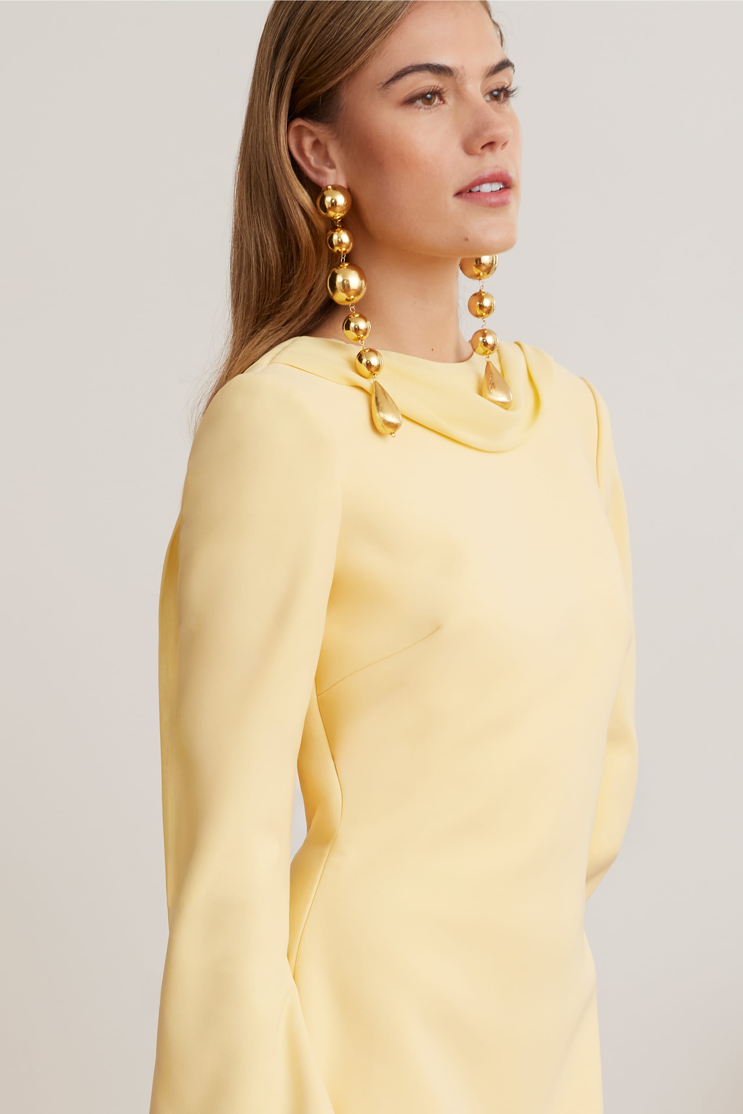 FELICITY Tulip Mini Dress With Chiffon Drape In Yellow
