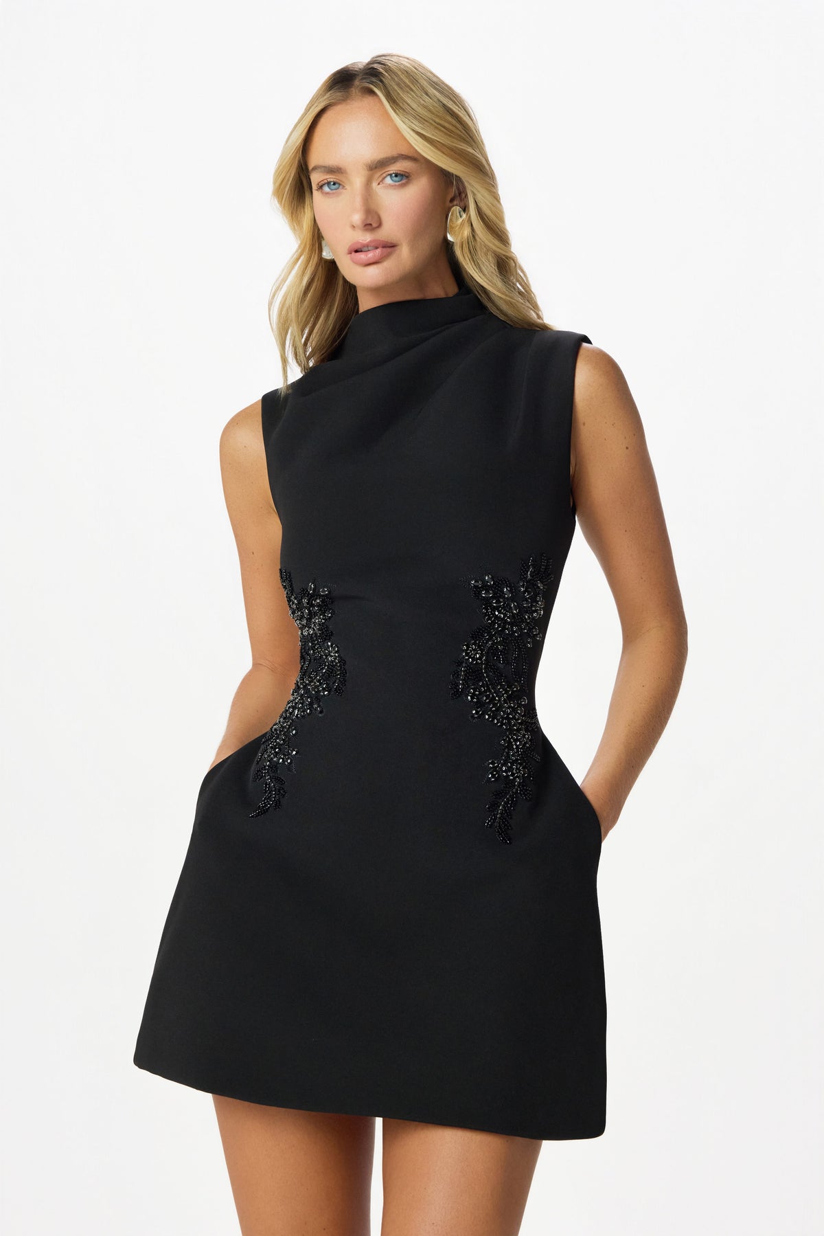 AMBAR Embellished Mini Dress in Black