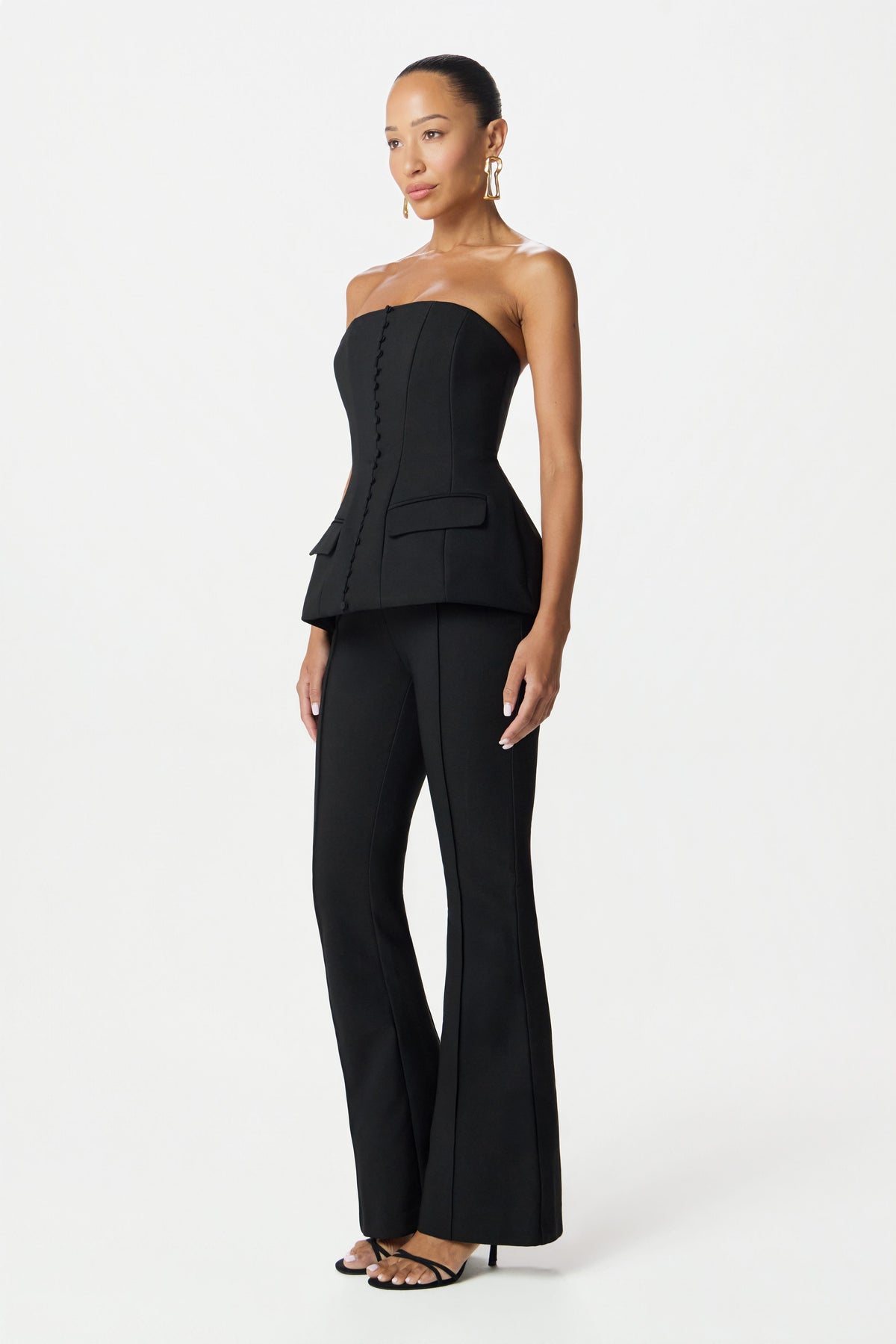 AMY Bandeau Flared Jumpsuit in Black