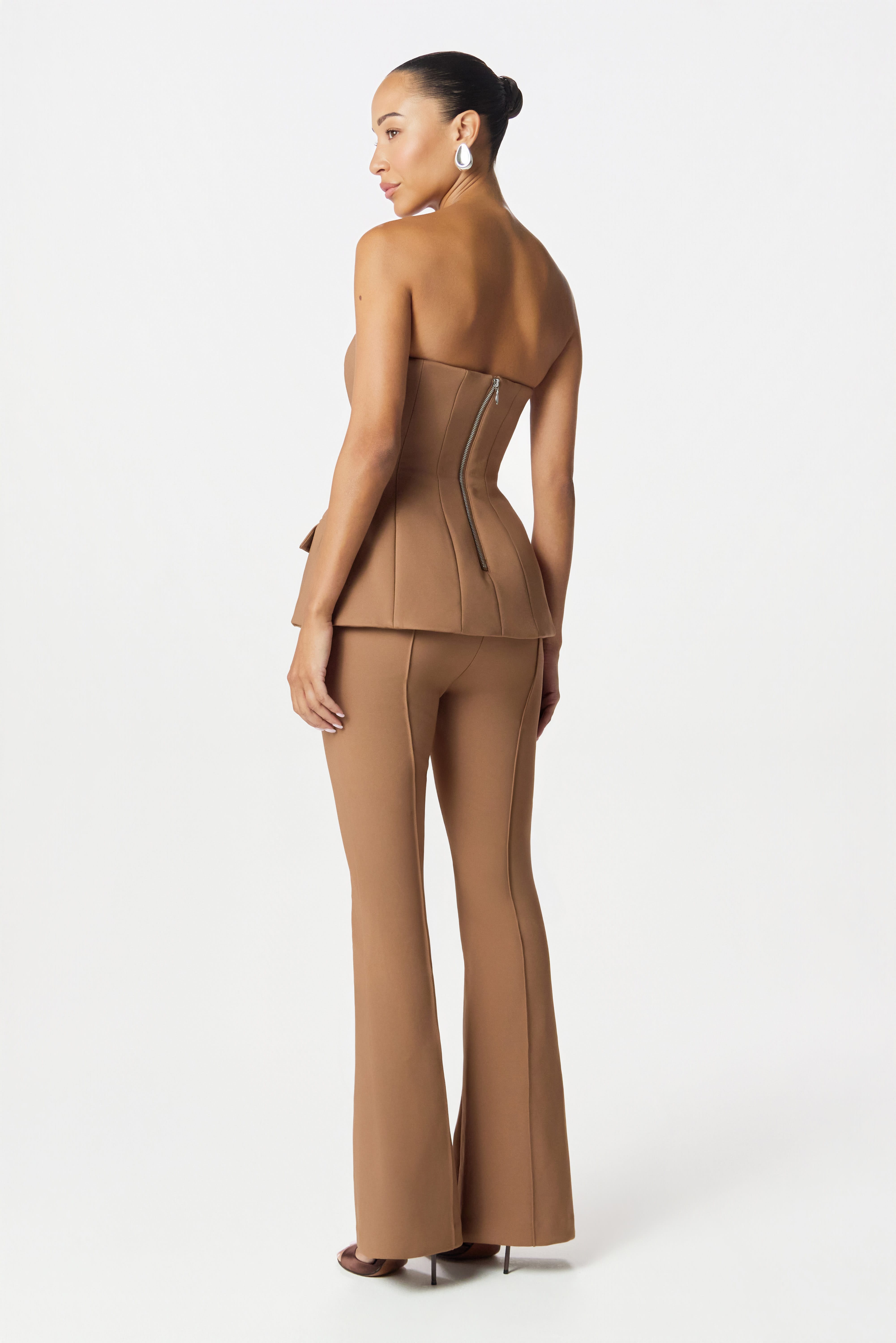 AMY Bandeau Flared Jumpsuit in Brown