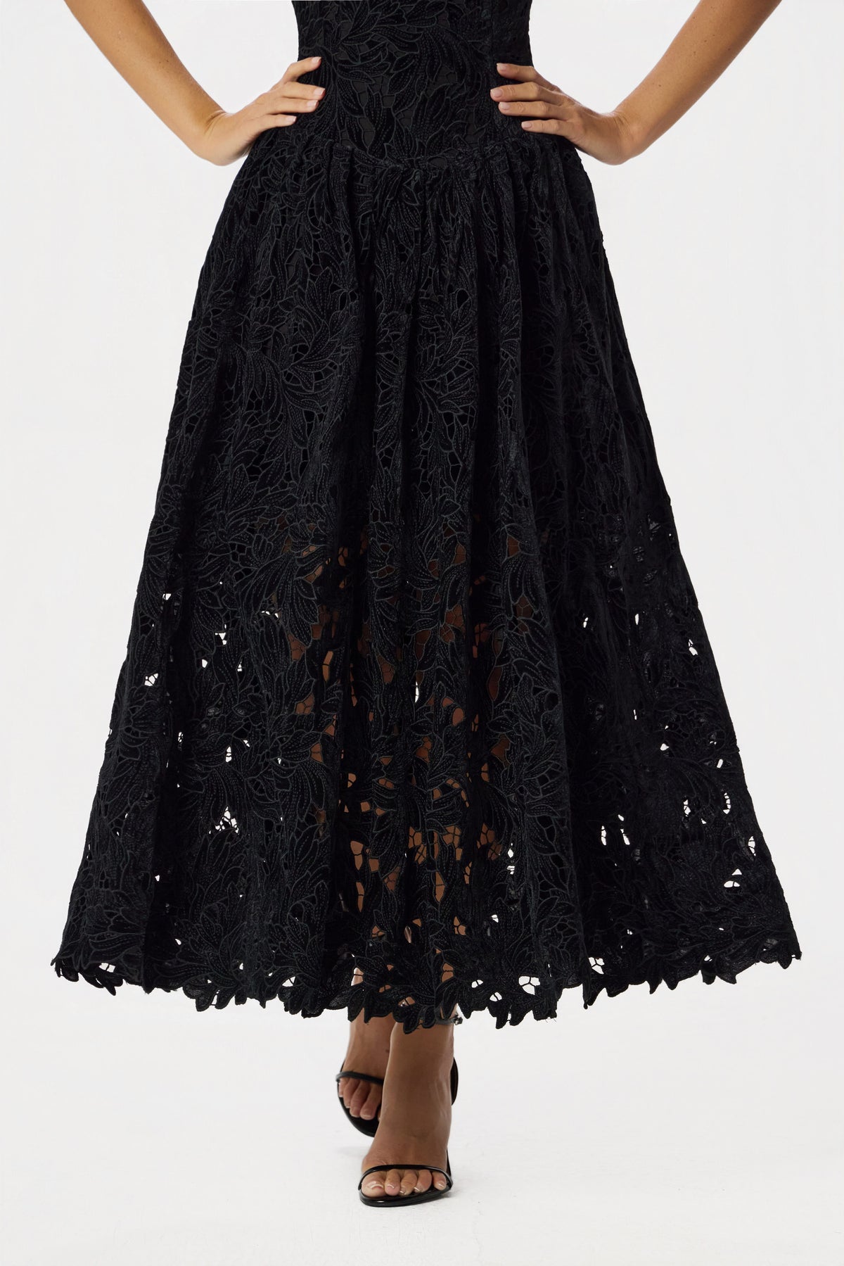 ARABELLA Velvet Lace Midi Dress in Black