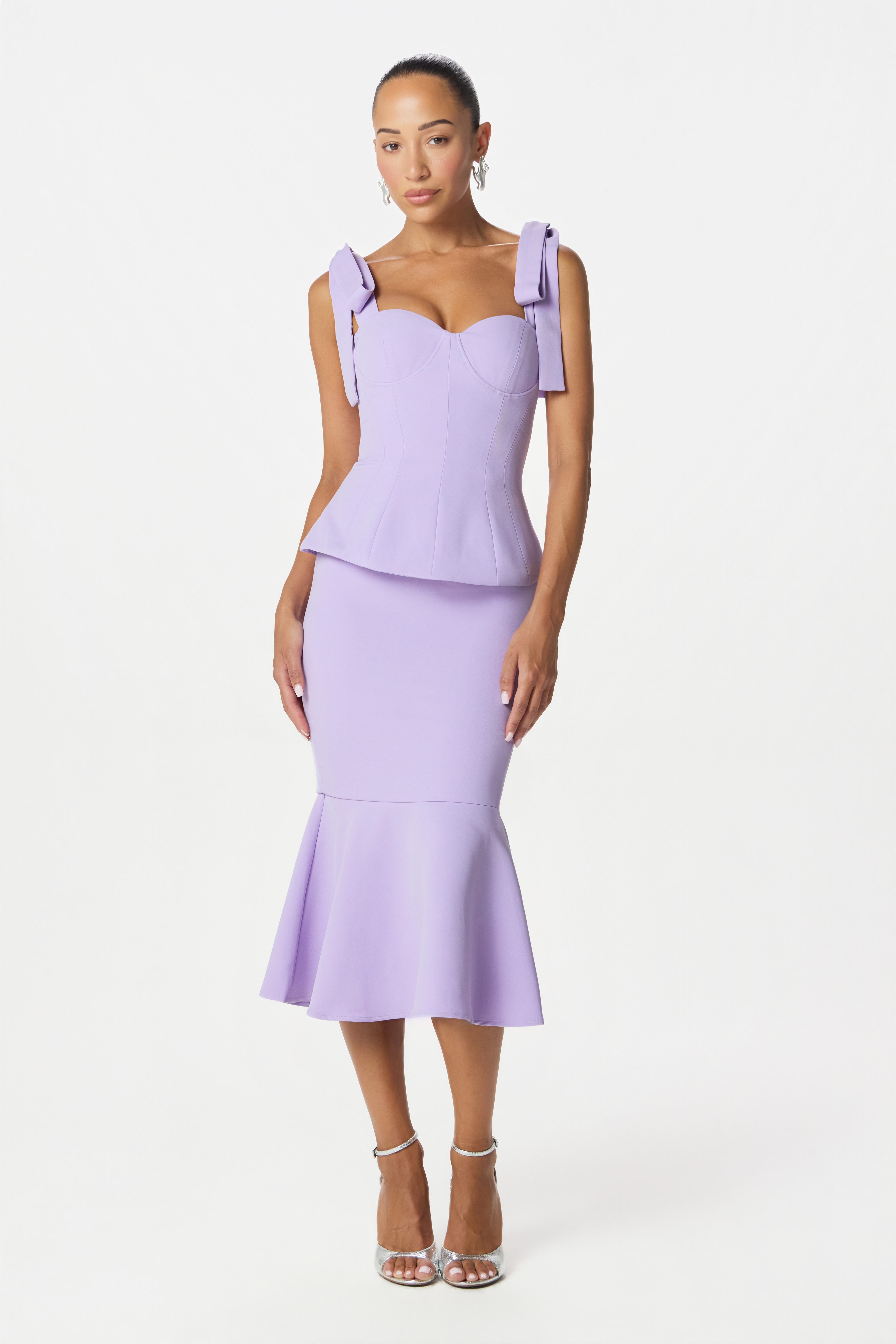 LEONA Peplum Midi Dress in Lilac