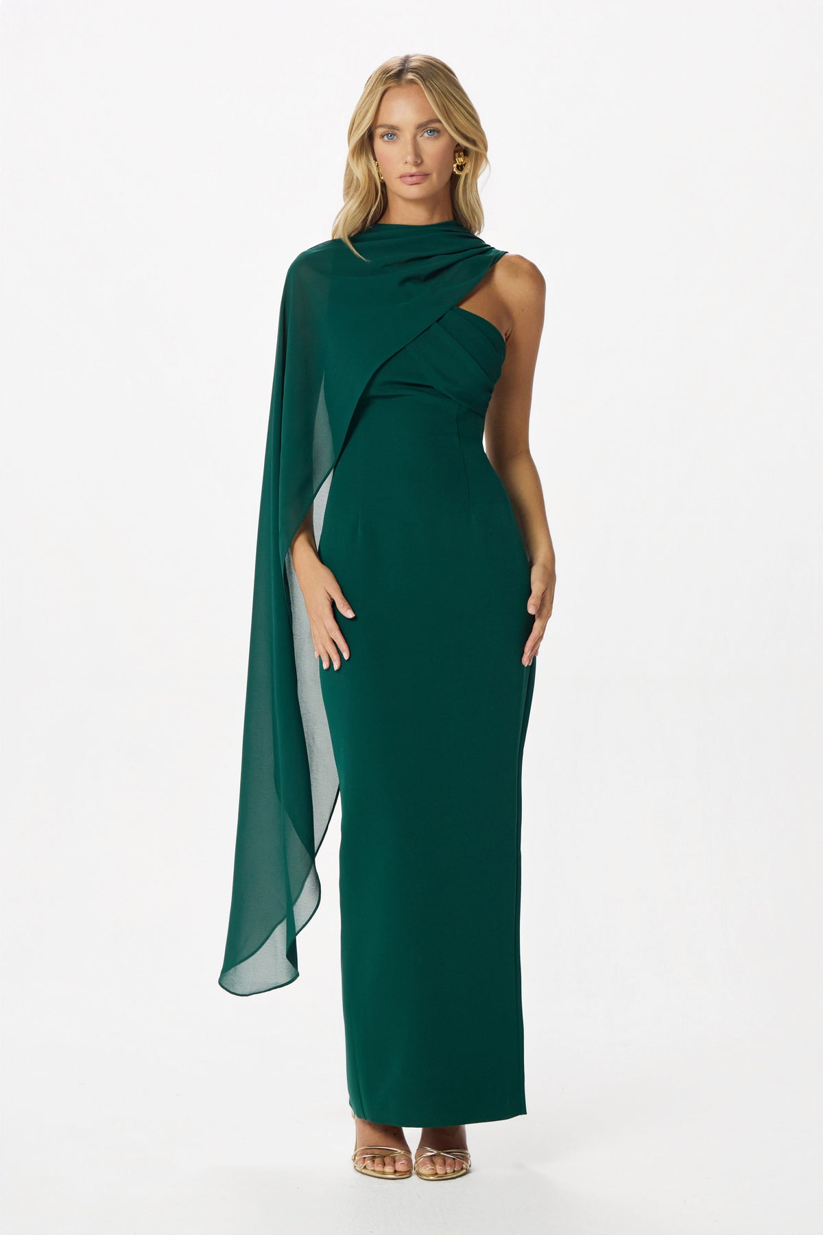 RACHEL Asymmetric Maxi Dress in Dark Green