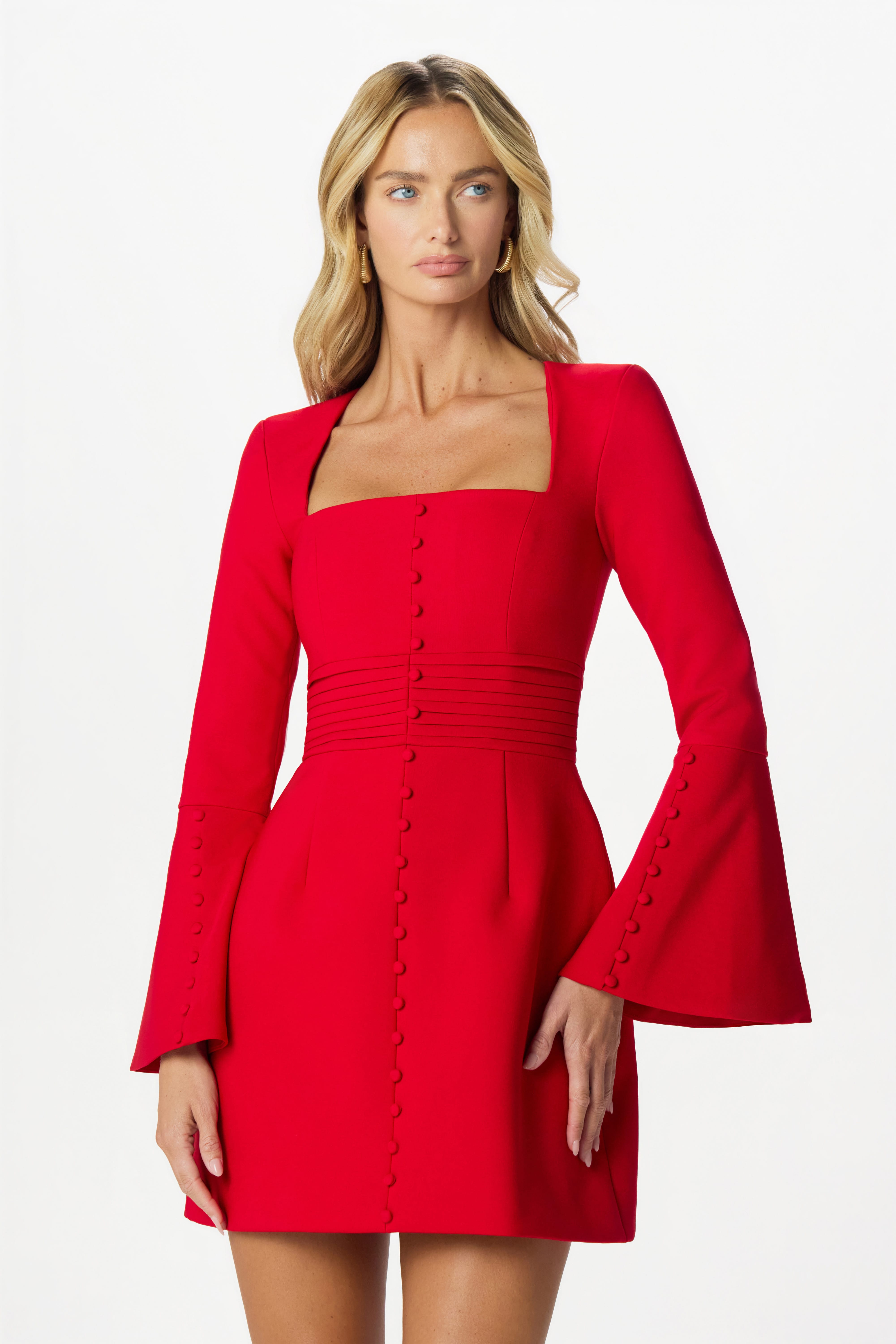 ROMY Square Neck Mini Dress in Red