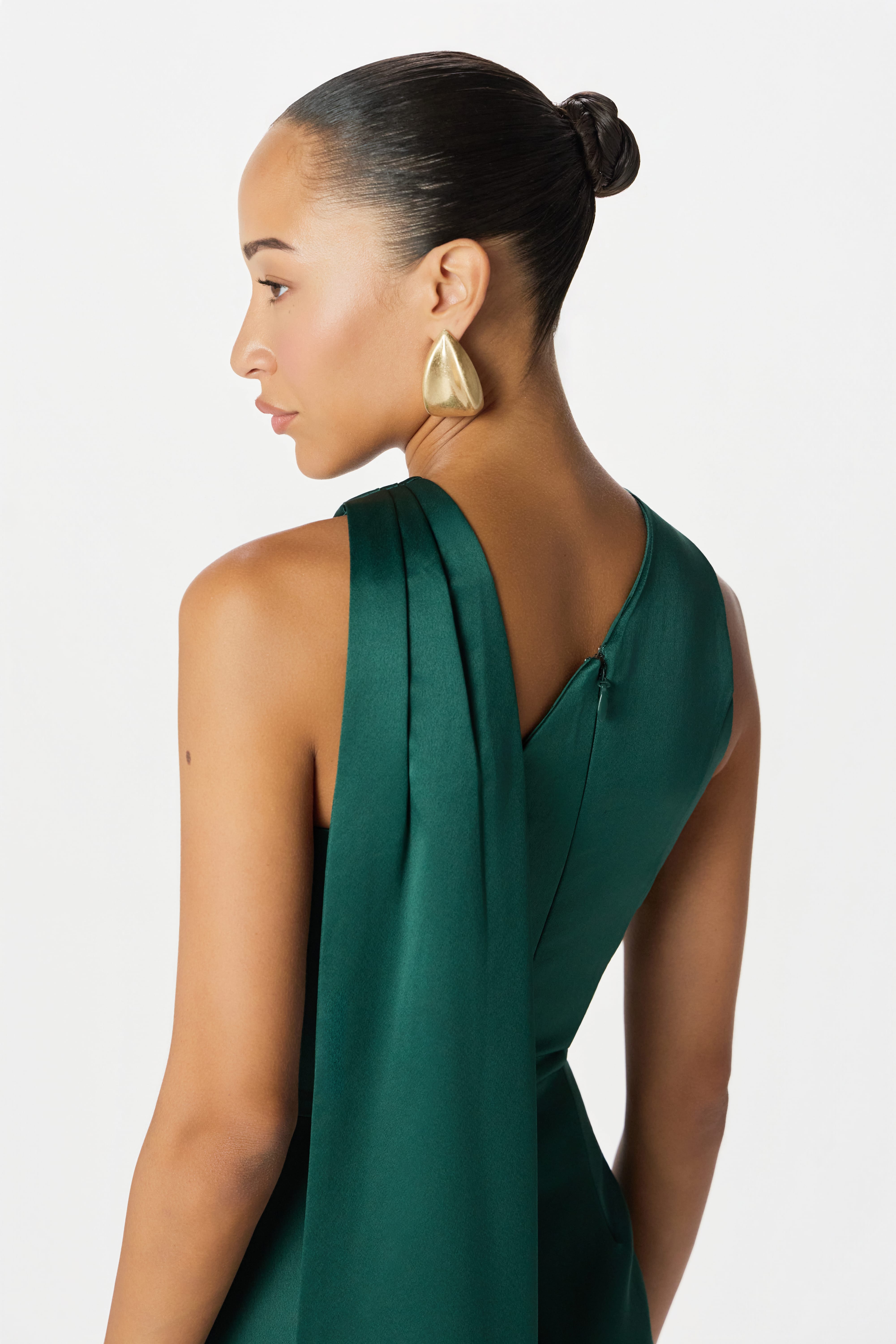 ROSE Satin Midi Dress in Emerald