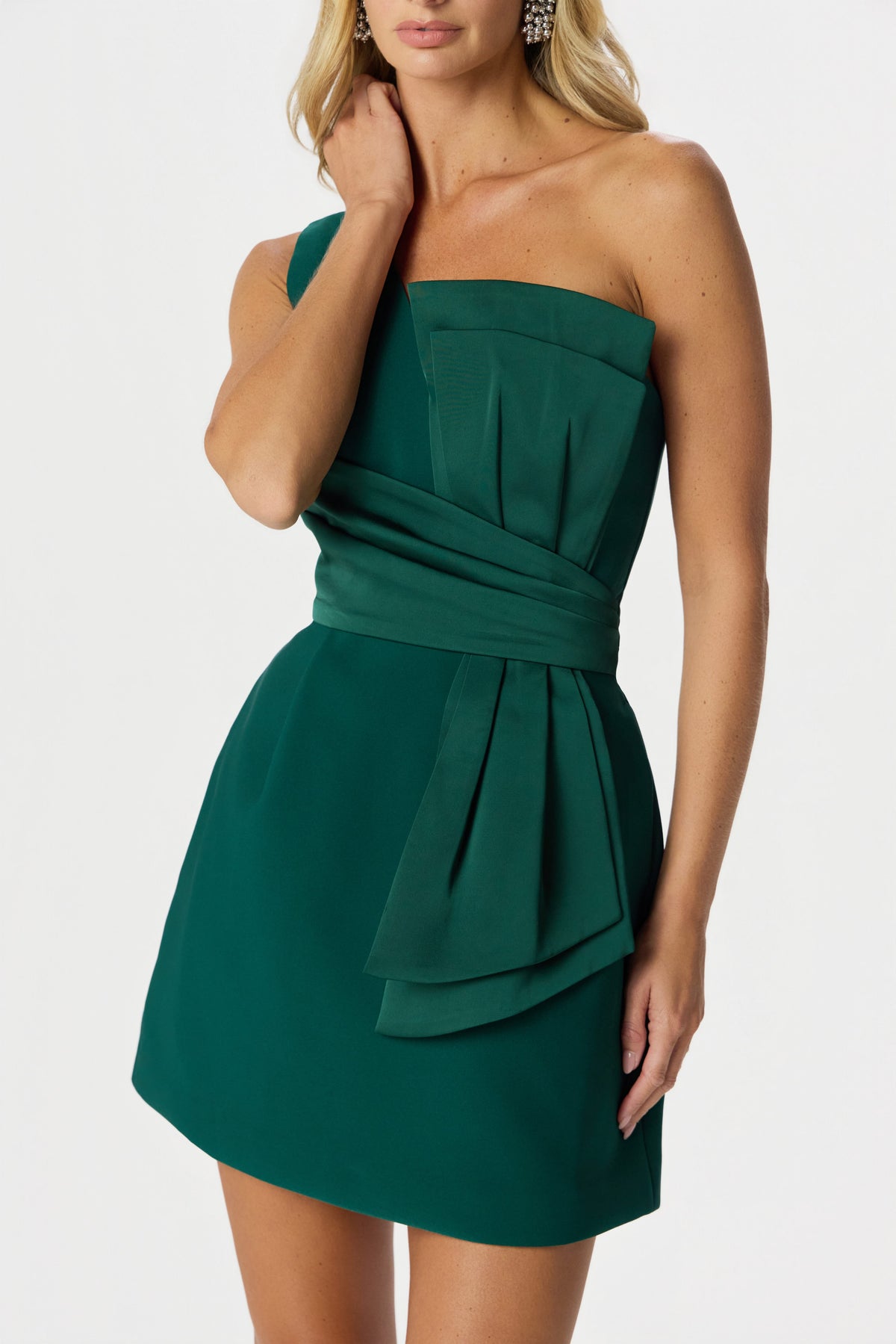 SOPHIA Plunge Neck Mini Dress in Emerald