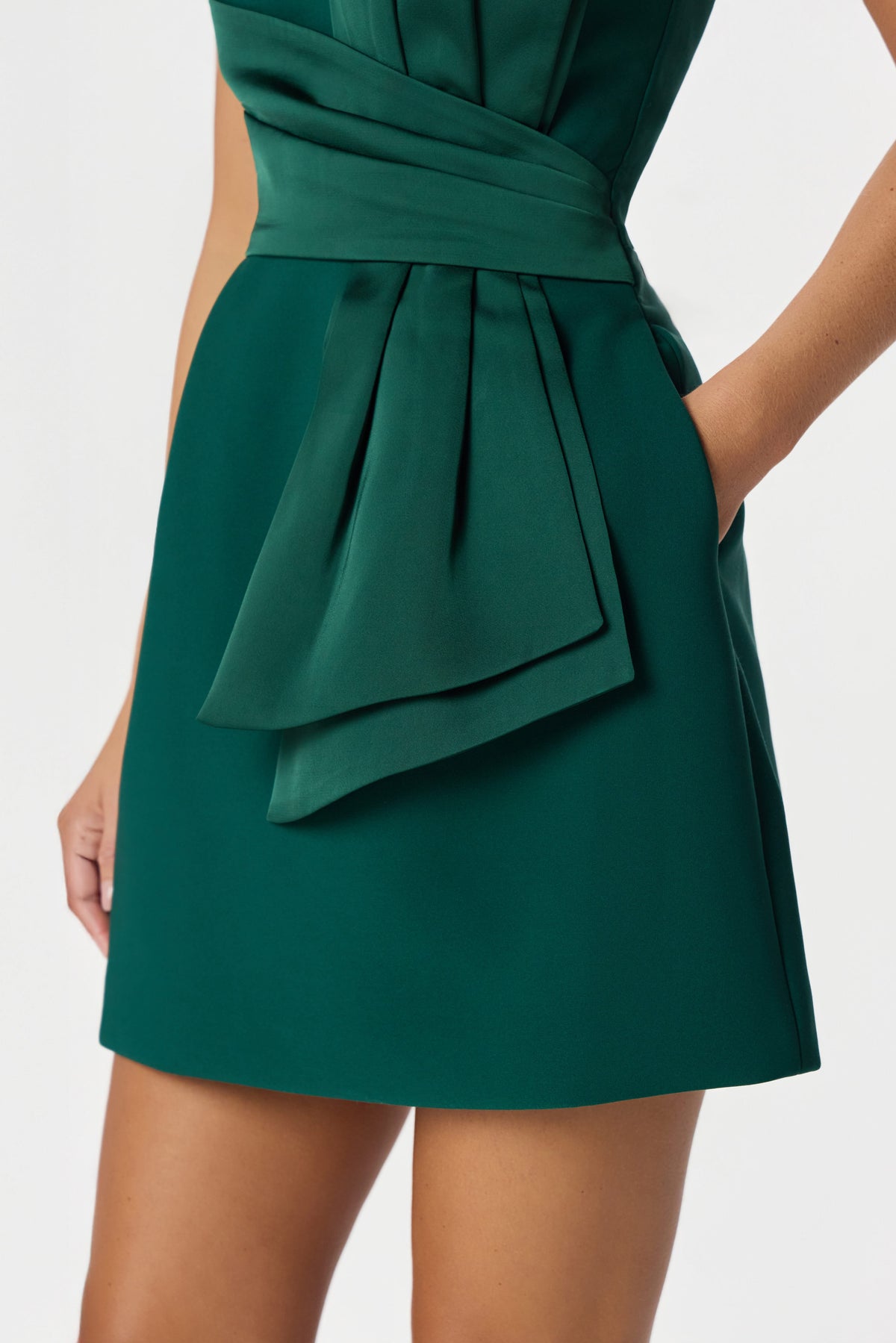 SOPHIA Plunge Neck Mini Dress in Emerald