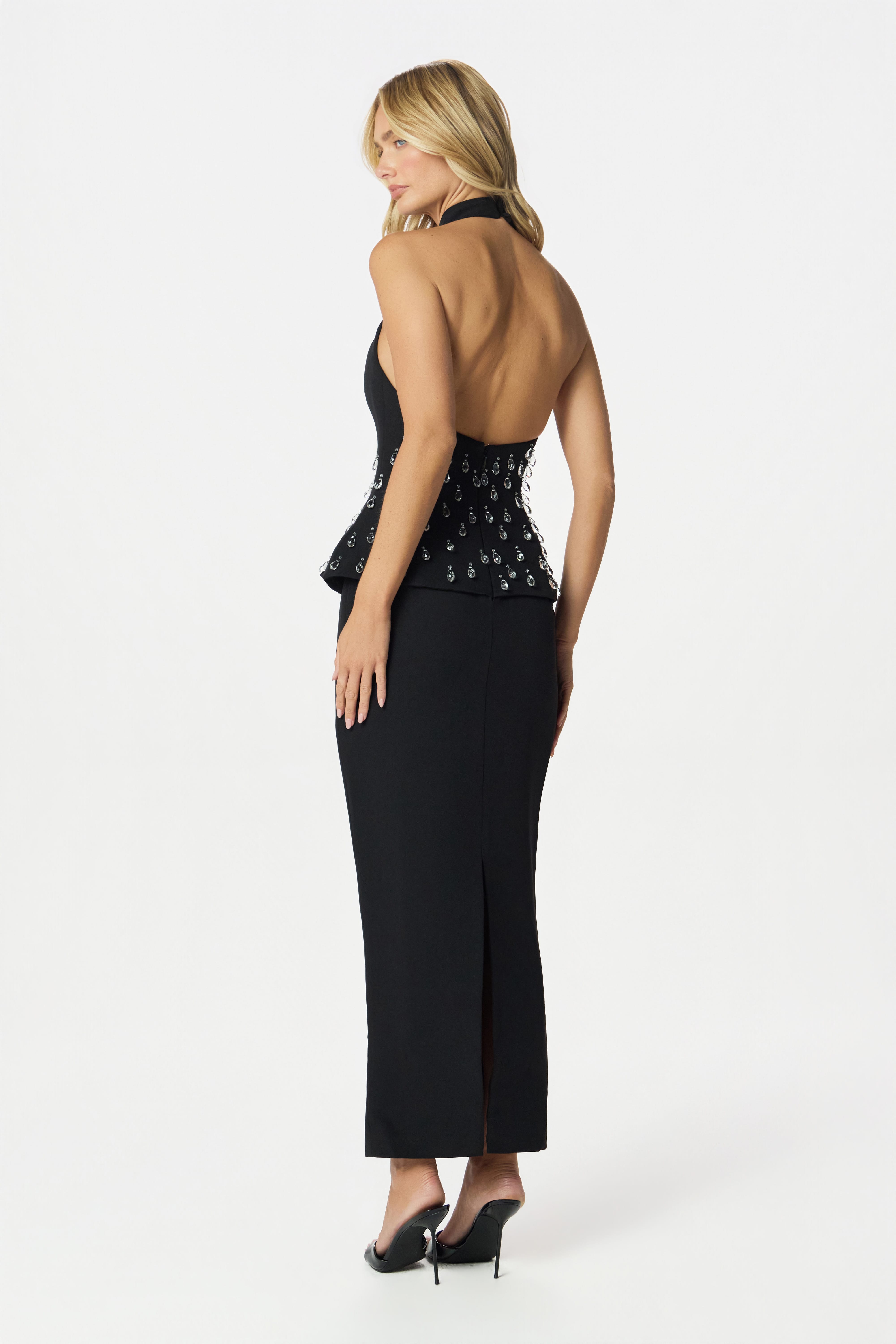 VALENTINA Embellished Maxi Dress in Black
