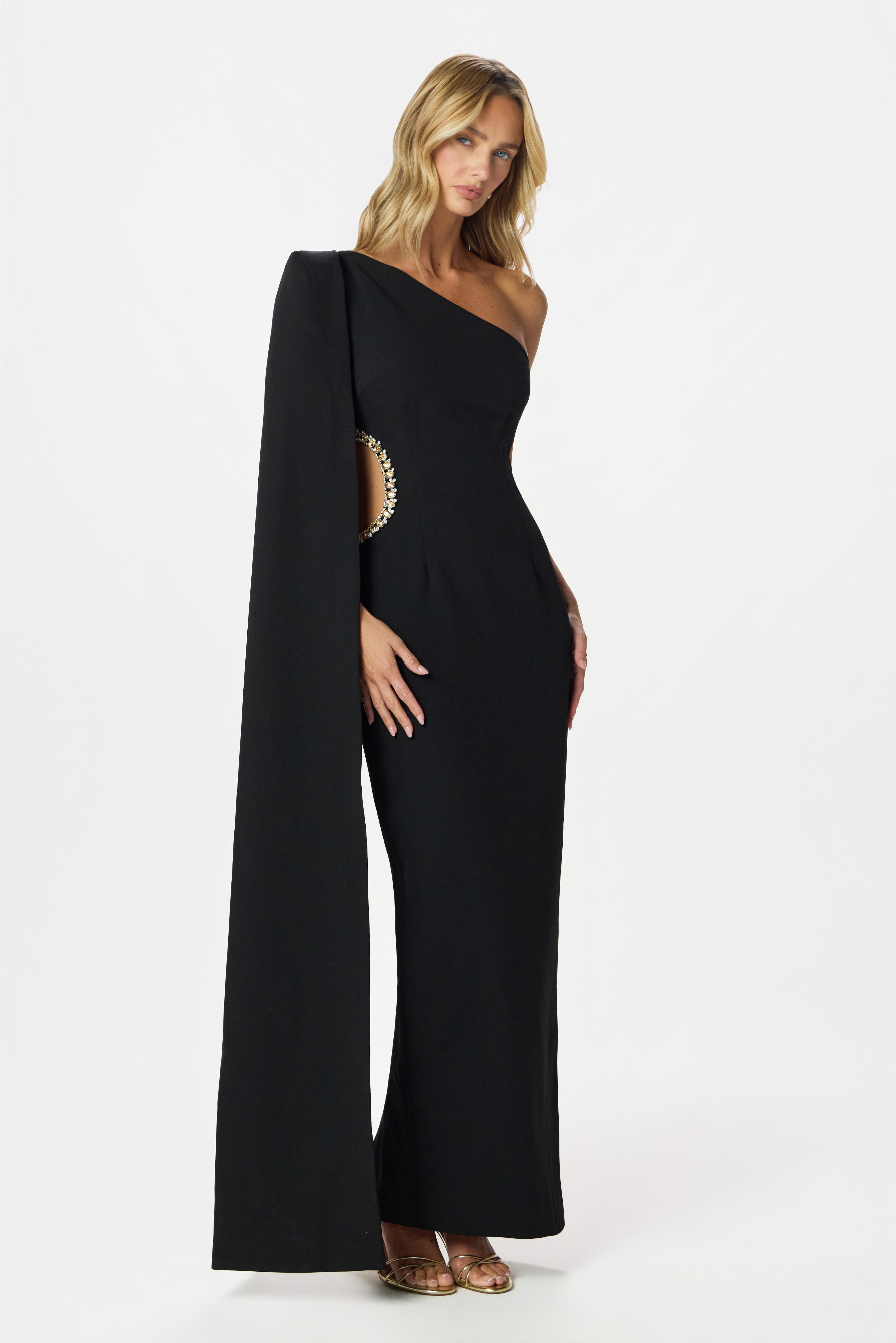 VIVIANA Asymmetric Maxi Dress in Black