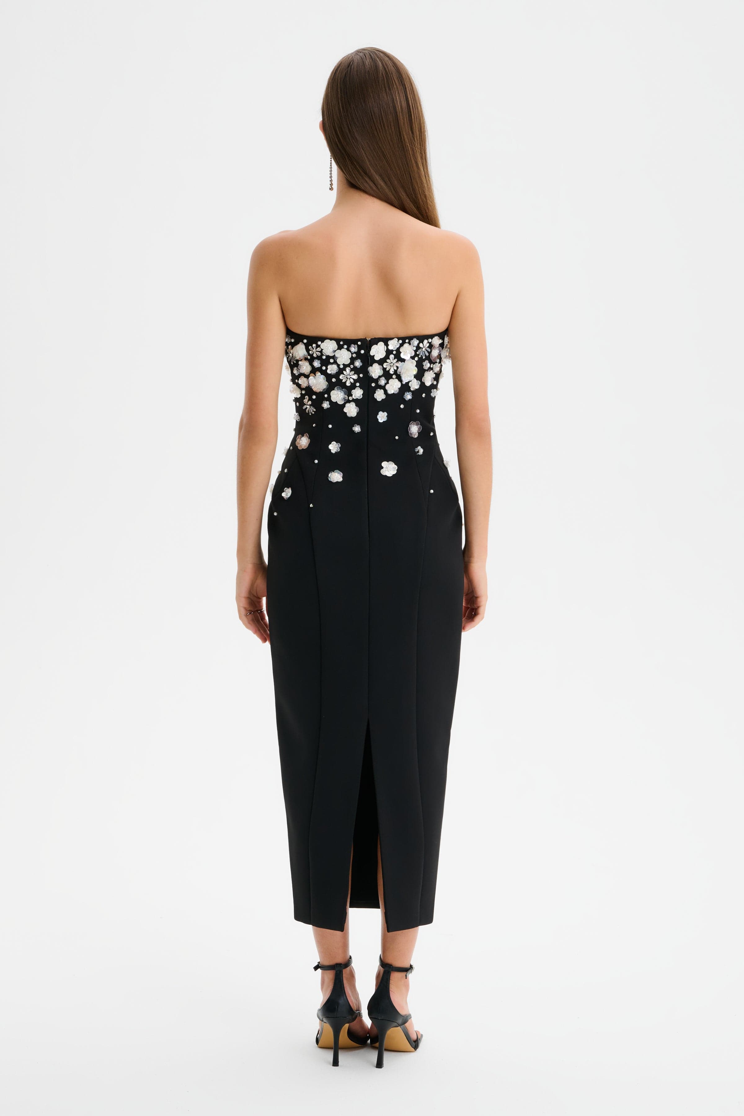 ANAIS Ombre Embellished Strapless Midi Dress in Black
