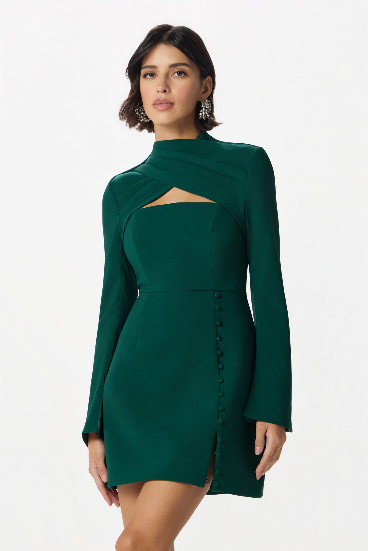 FIONA High Neck Mini Dress in Emerald