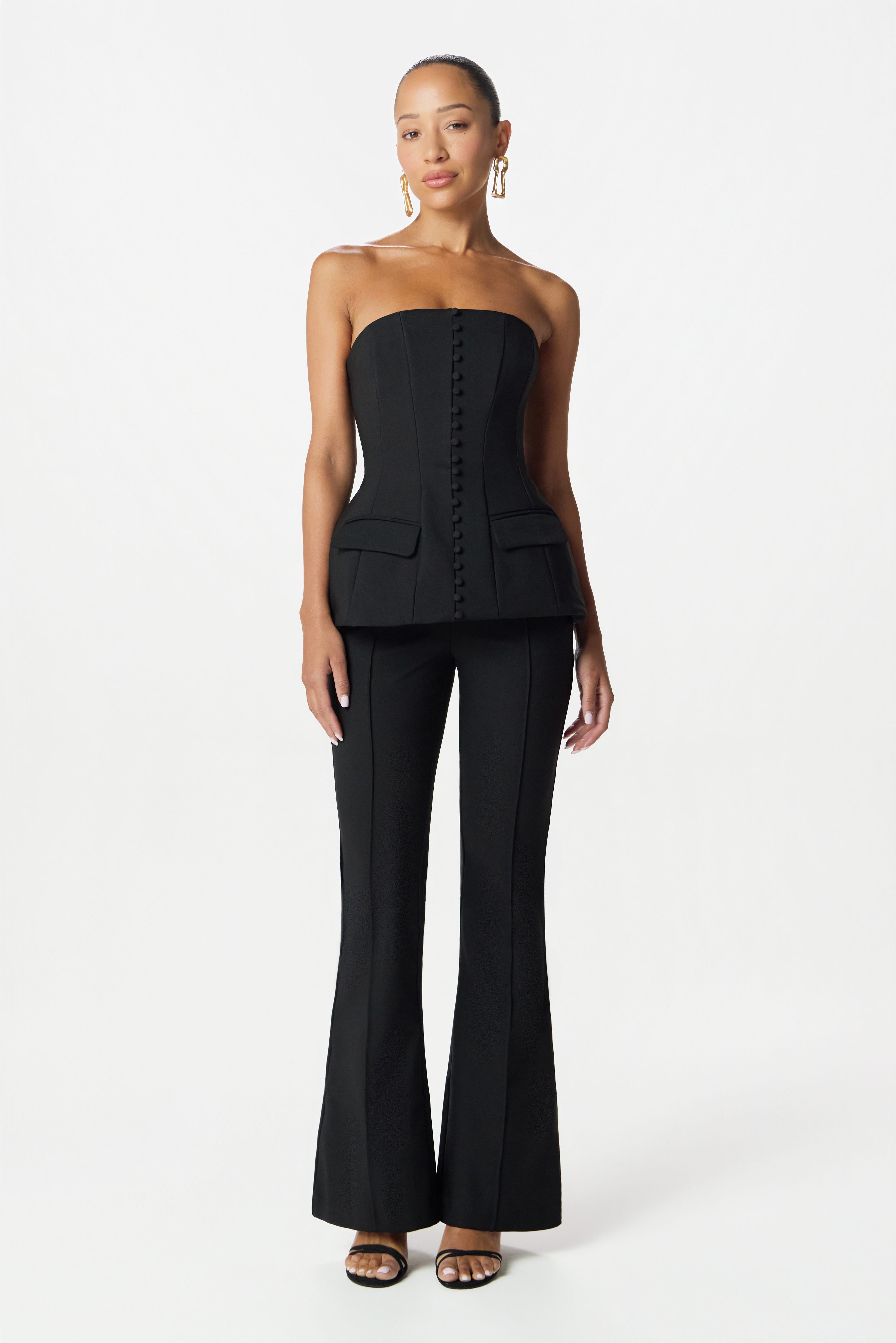 AMY Bandeau Flared Jumpsuit in Black