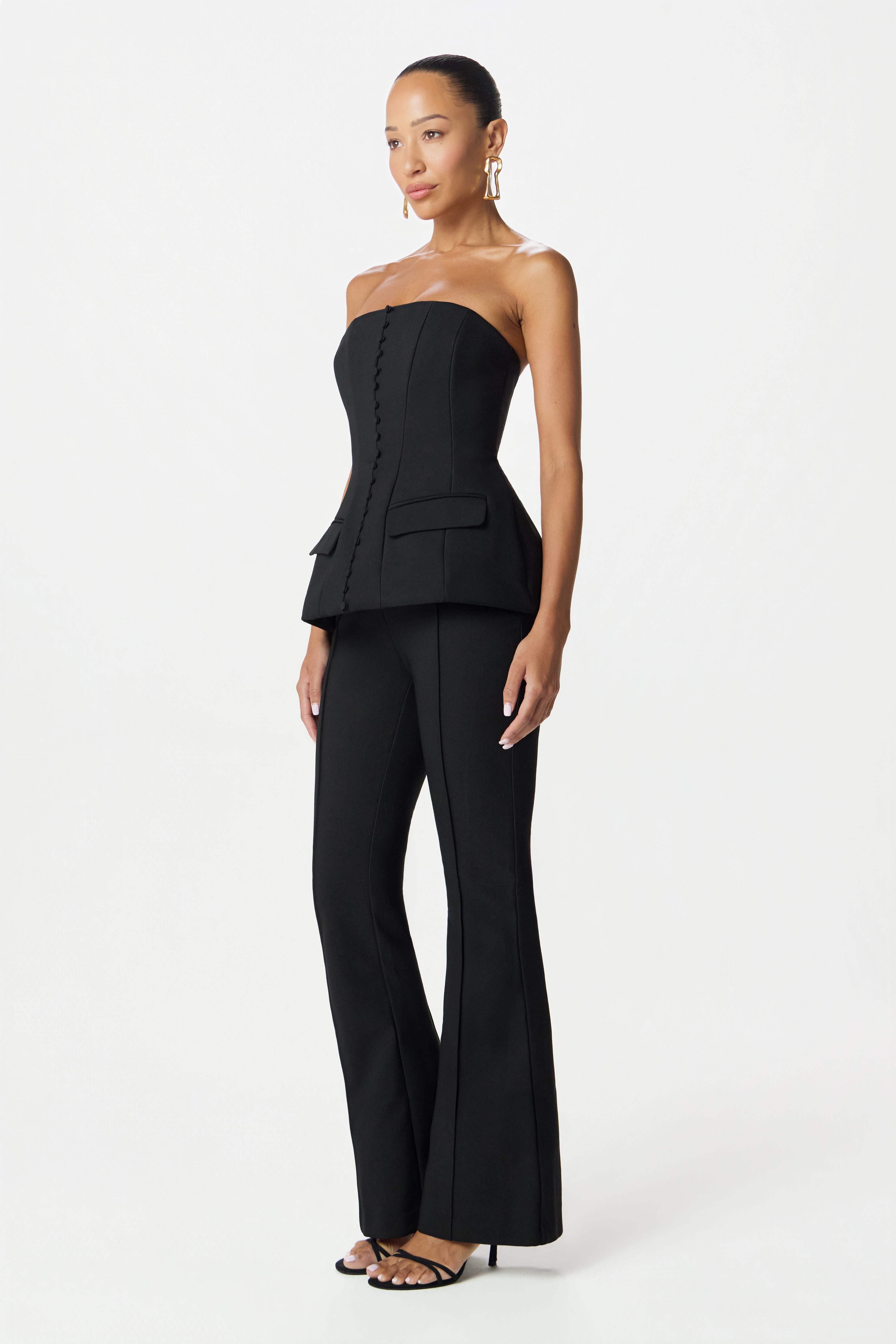 AMY Bandeau Flared Jumpsuit in Black
