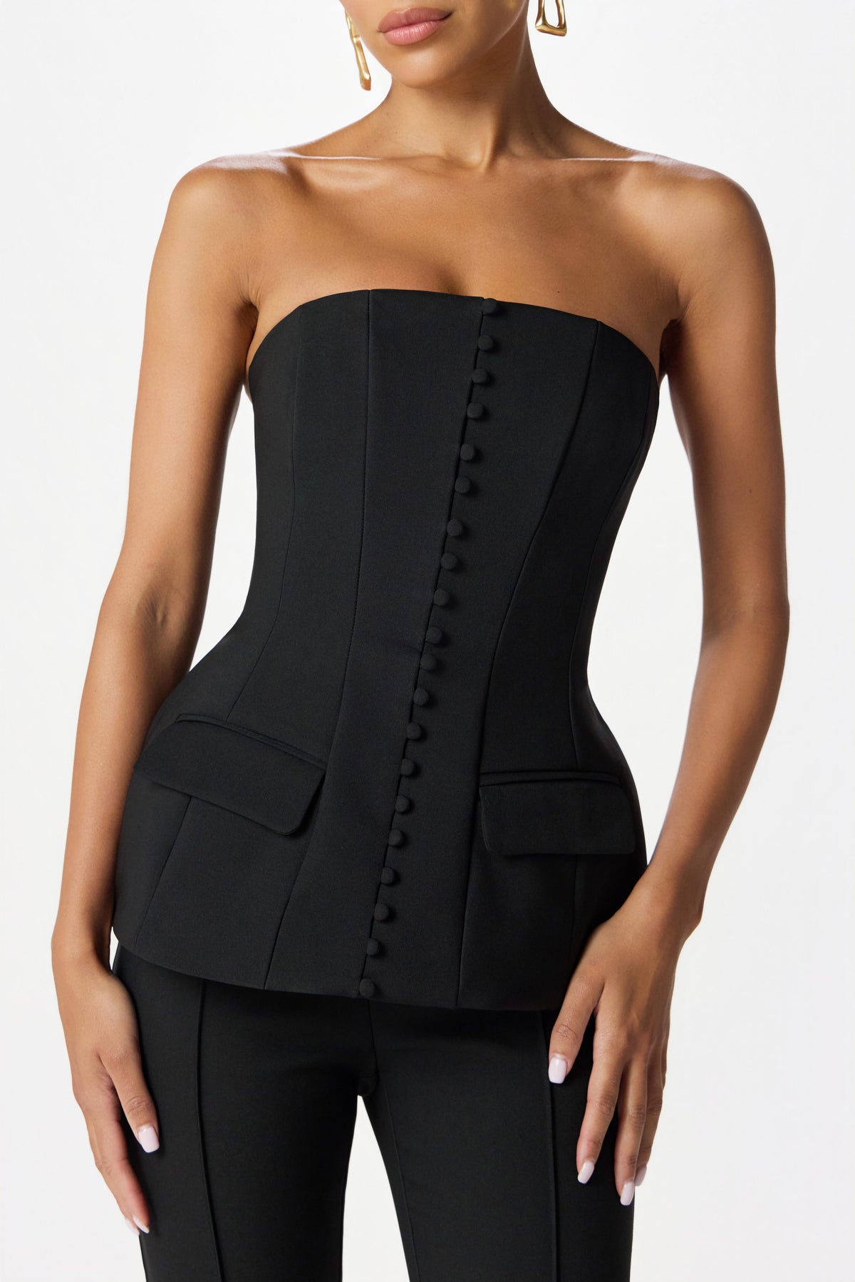 AMY Bandeau Flared Jumpsuit in Black