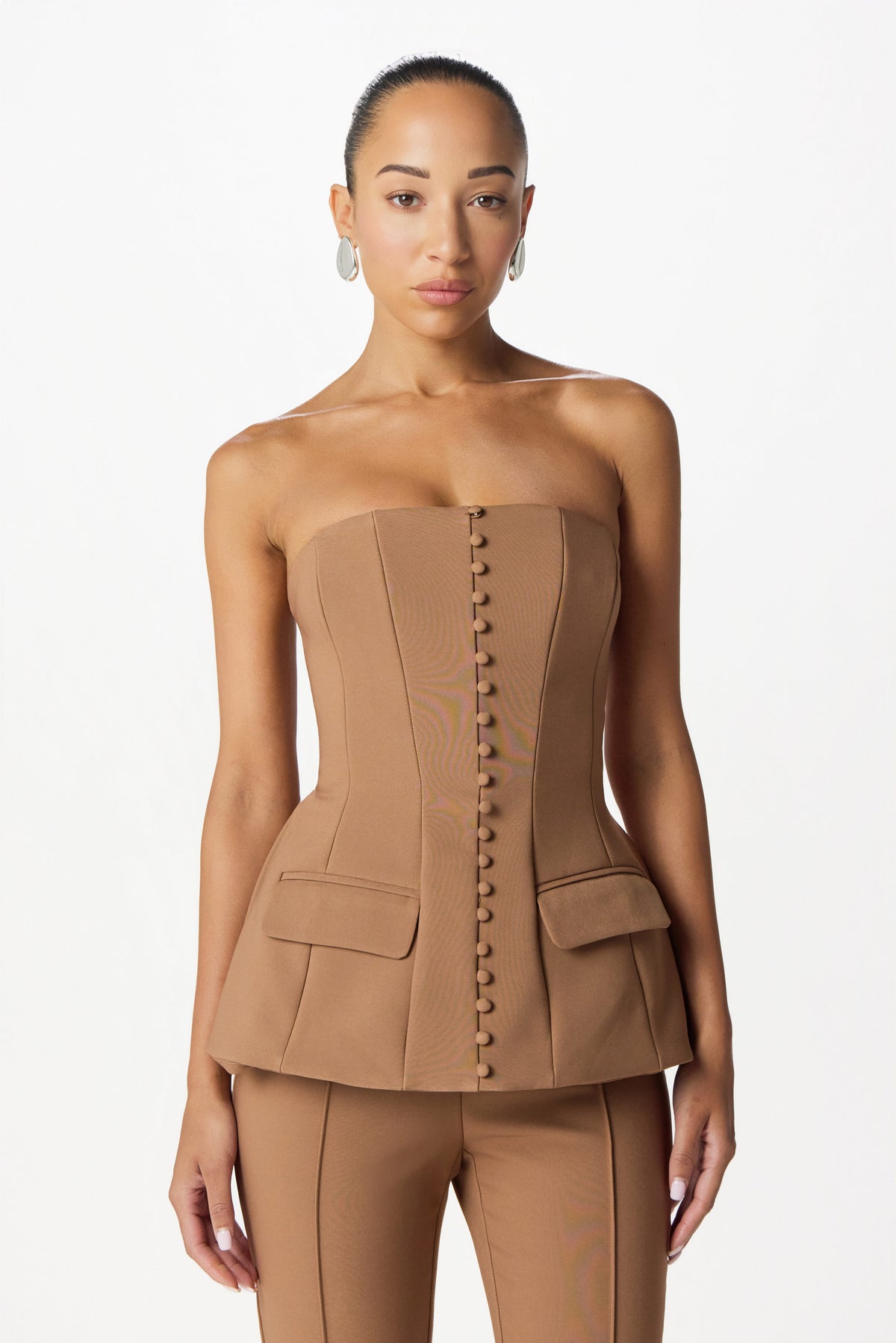 AMY Bandeau Flared Jumpsuit in Brown