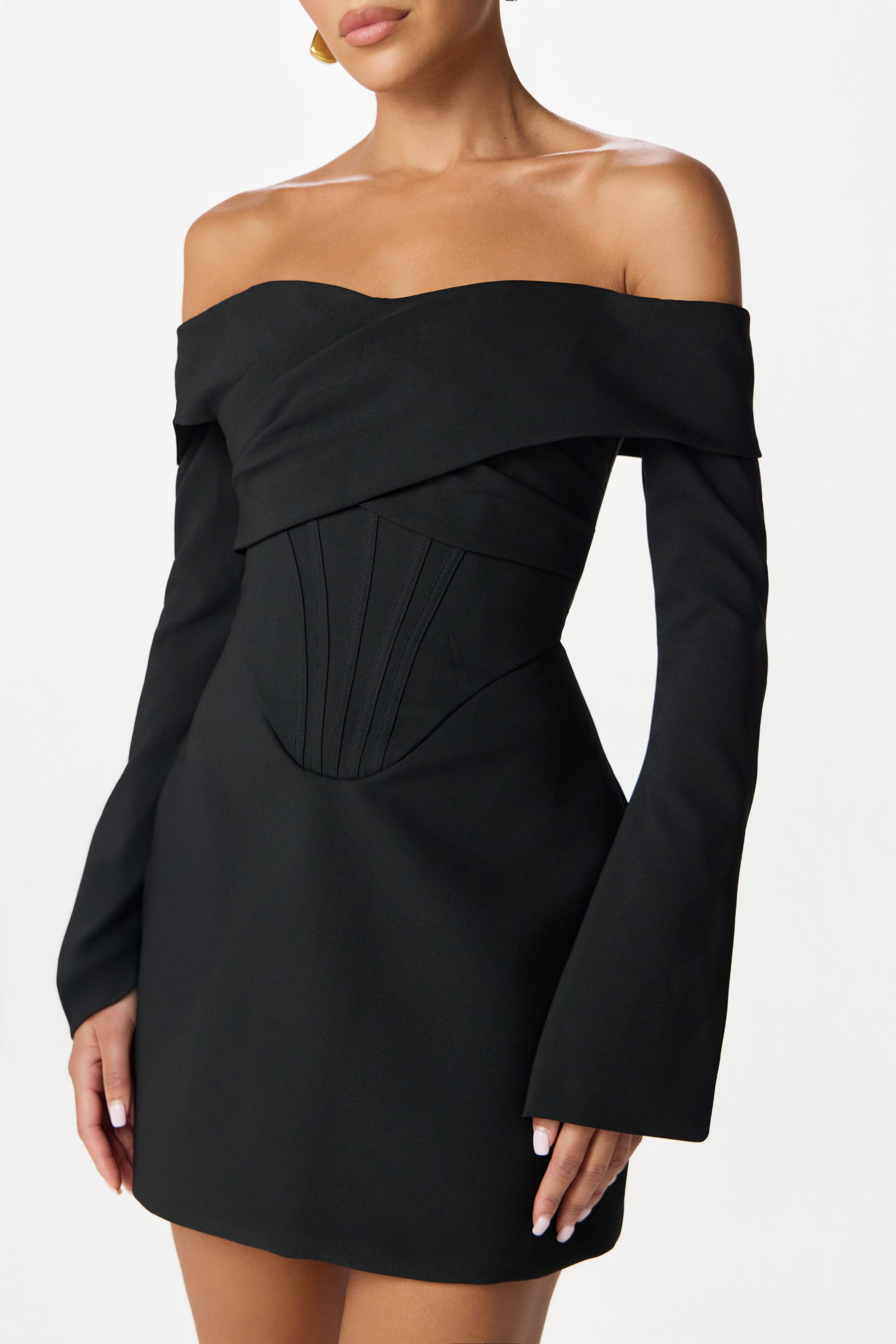 BONNIE Bardot Mini Dress in Black