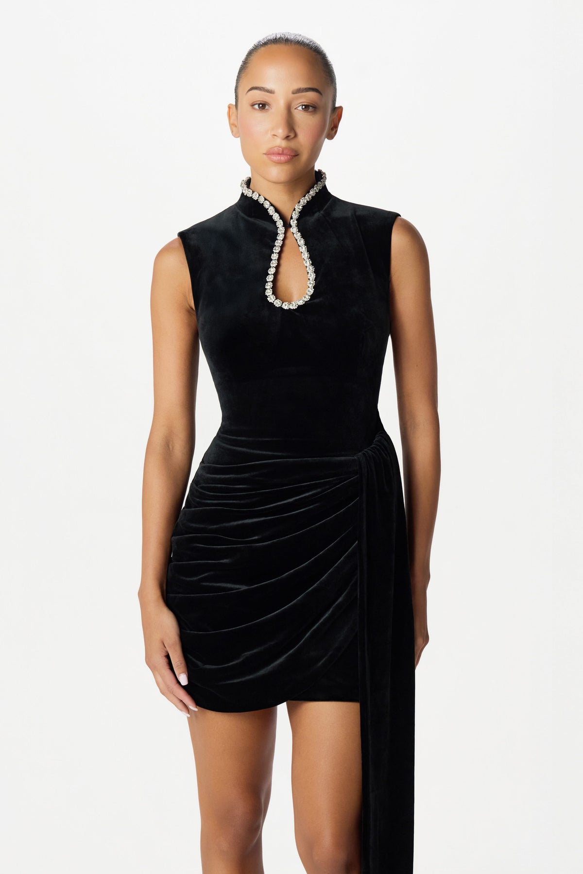 CELINA Velvet Mini Dress in Black