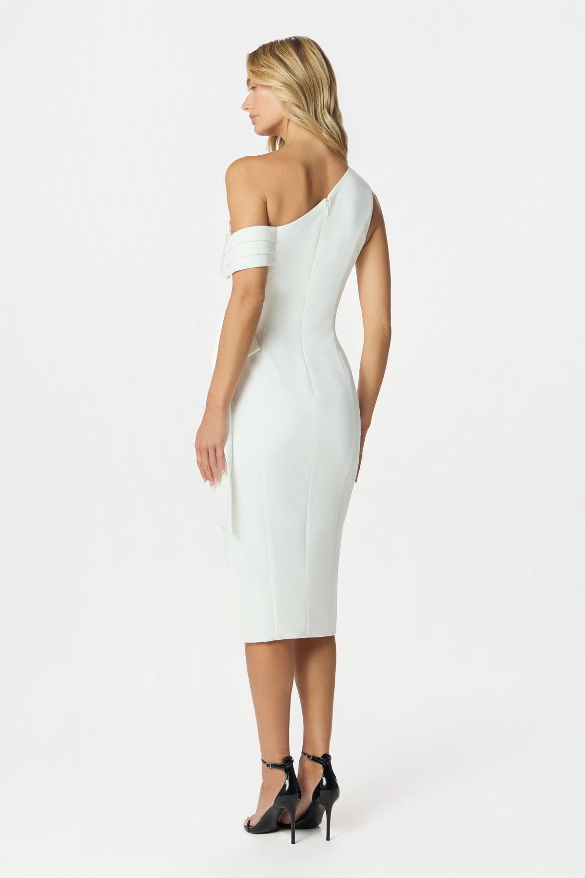 HONEY Asymmetric Midi Dress in White