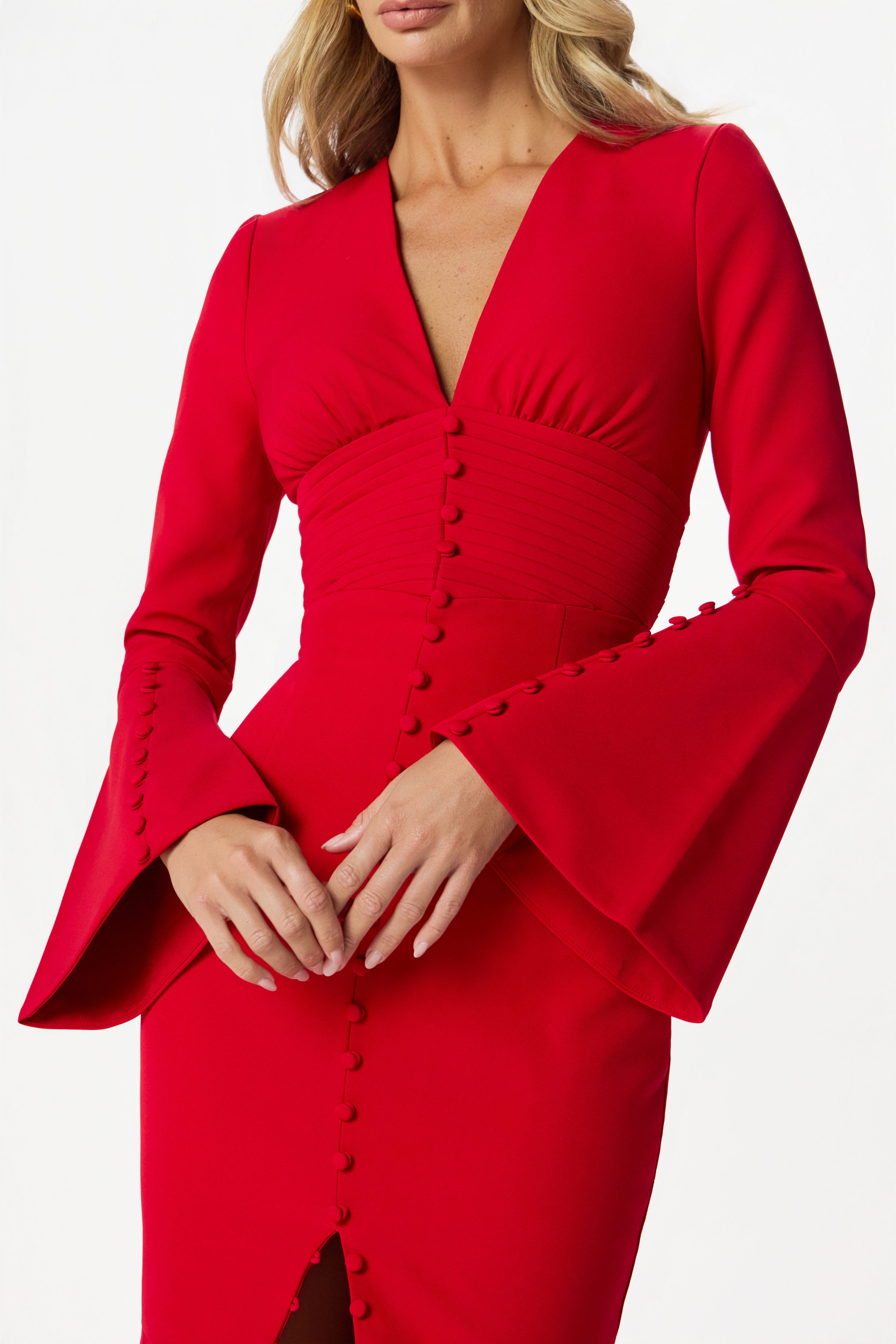 JOSIE Plunge Neck Maxi Dress in Red