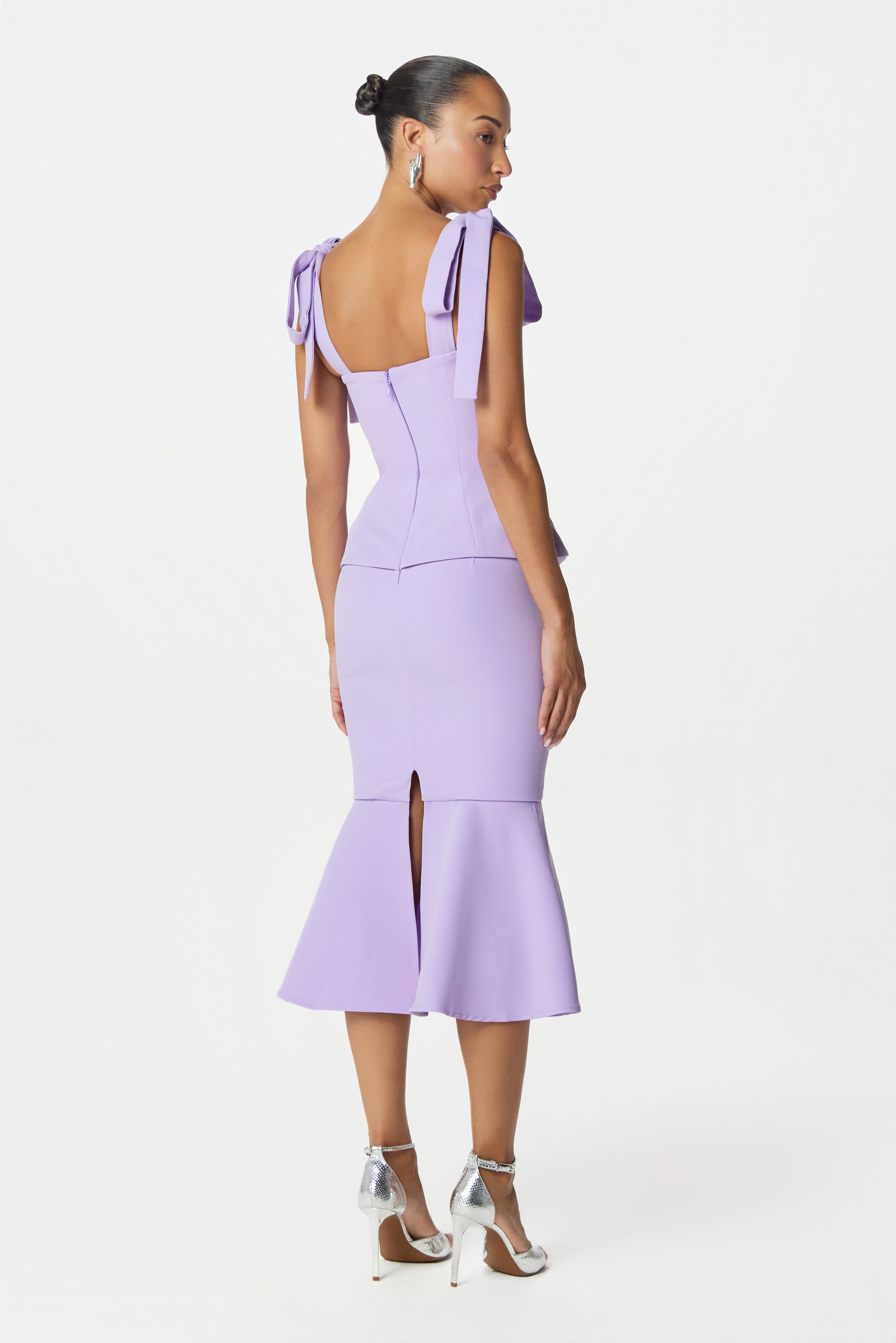 LEONA Peplum Midi Dress in Lilac