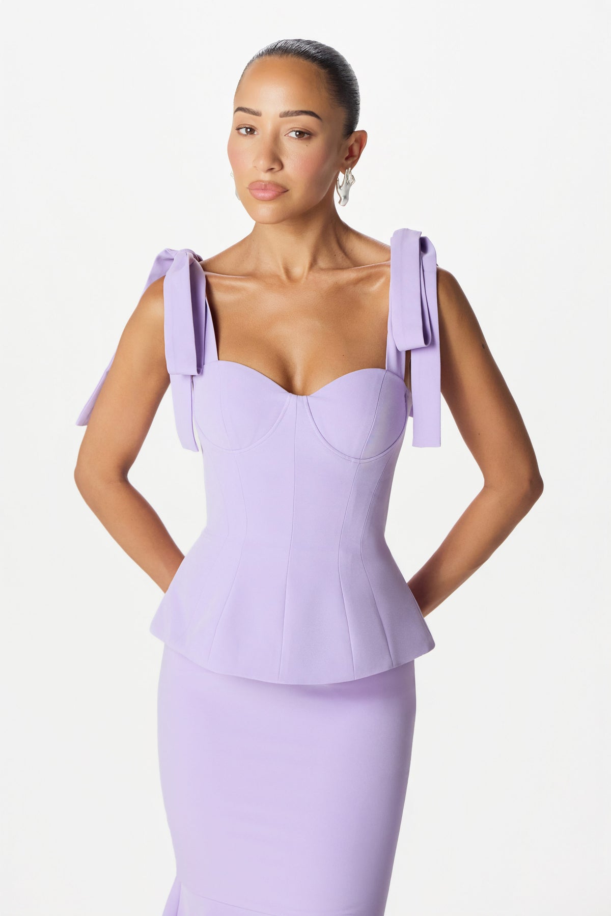 LEONA Peplum Midi Dress in Lilac