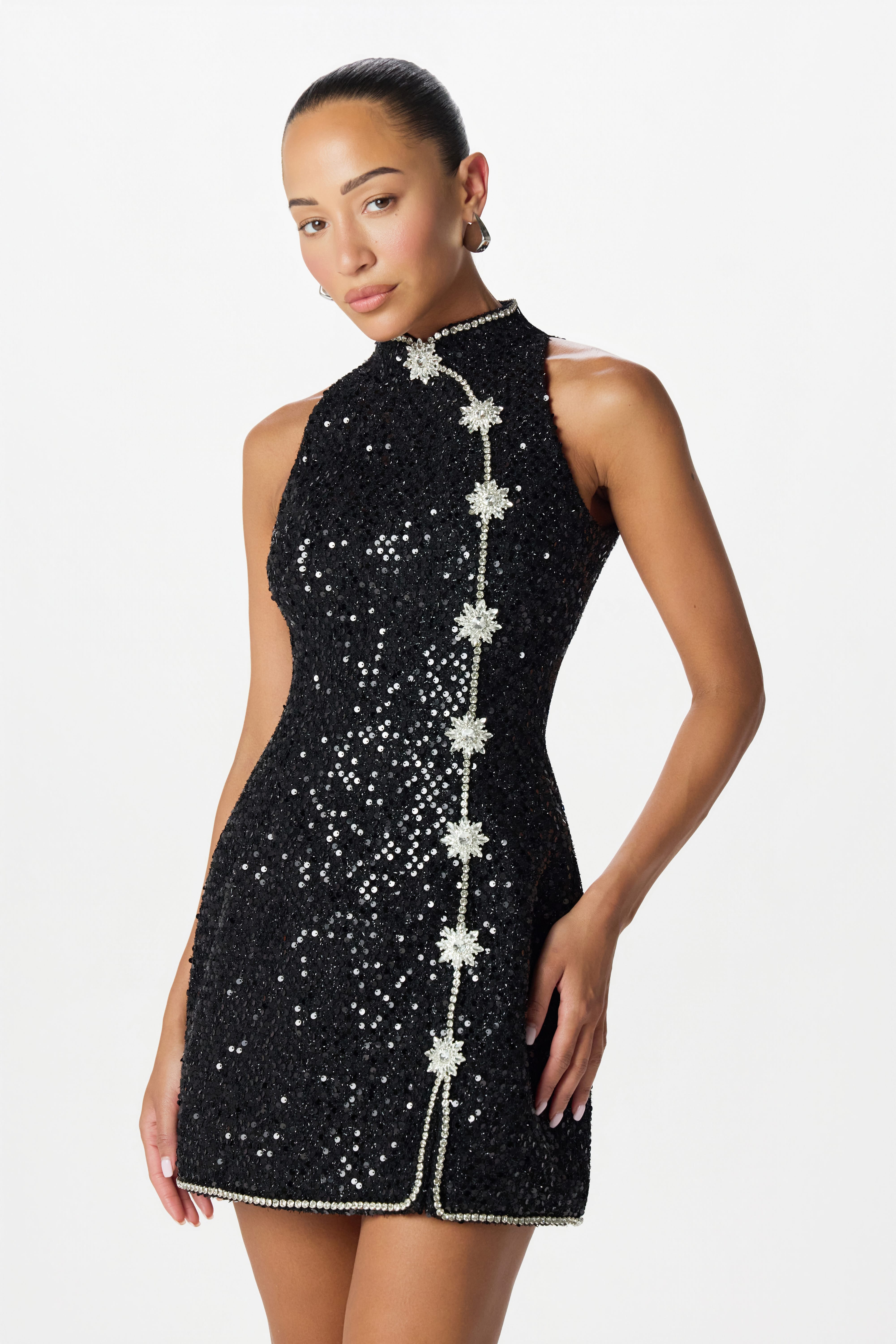 LYLA Sequin Boucle Mini Dress in Black