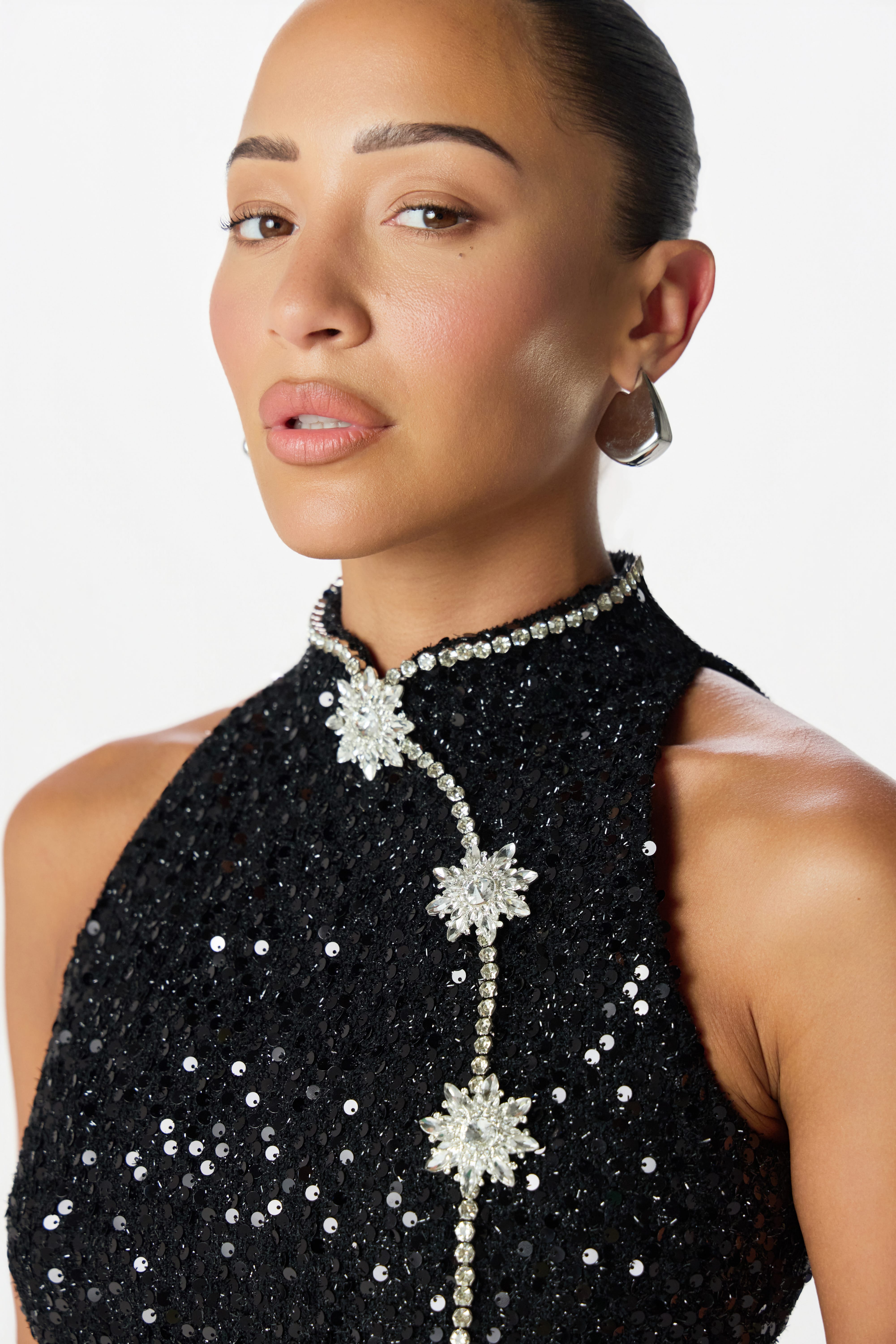 LYLA Sequin Boucle Mini Dress in Black
