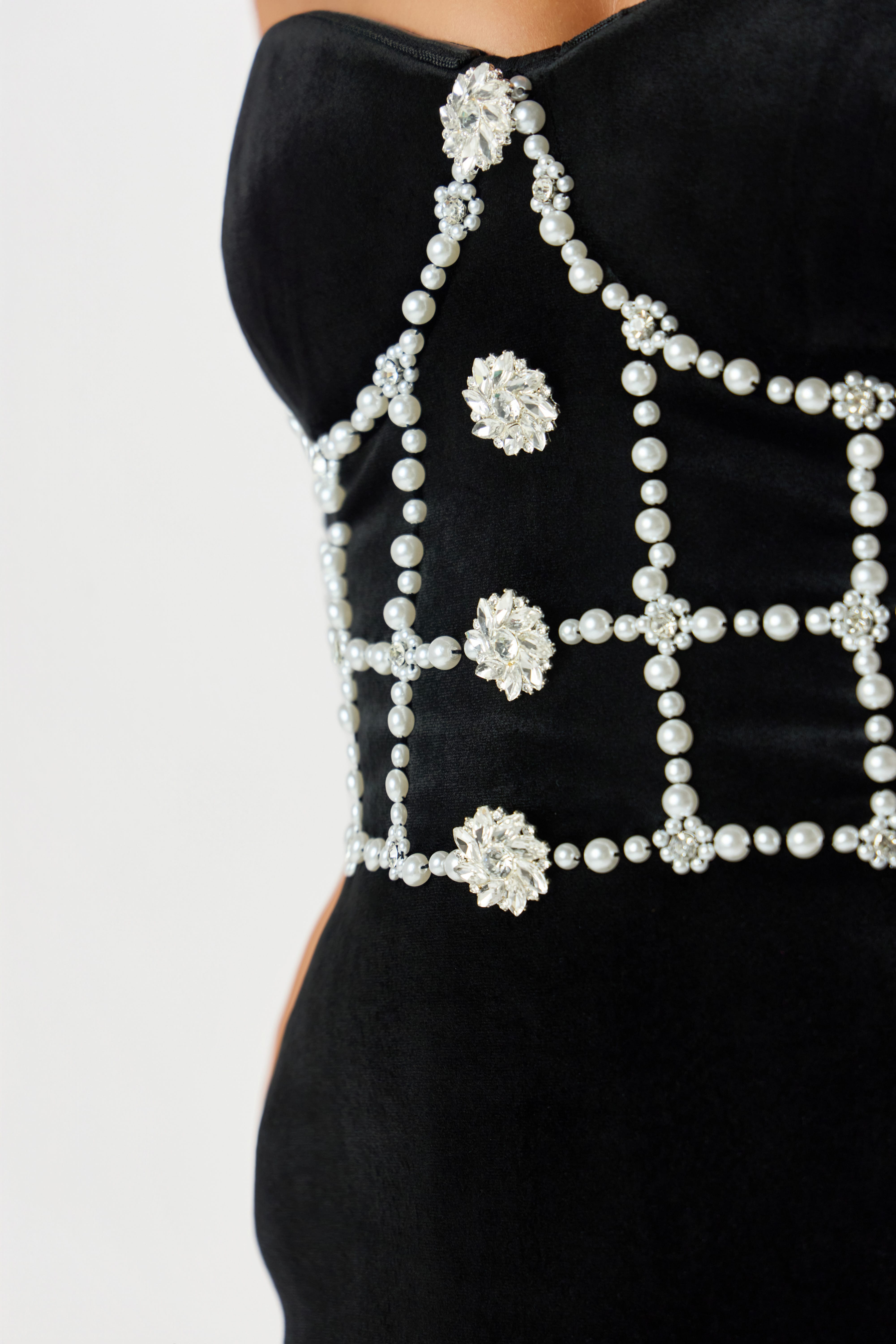 MASIE Embellished Velvet Mini Dress in Black