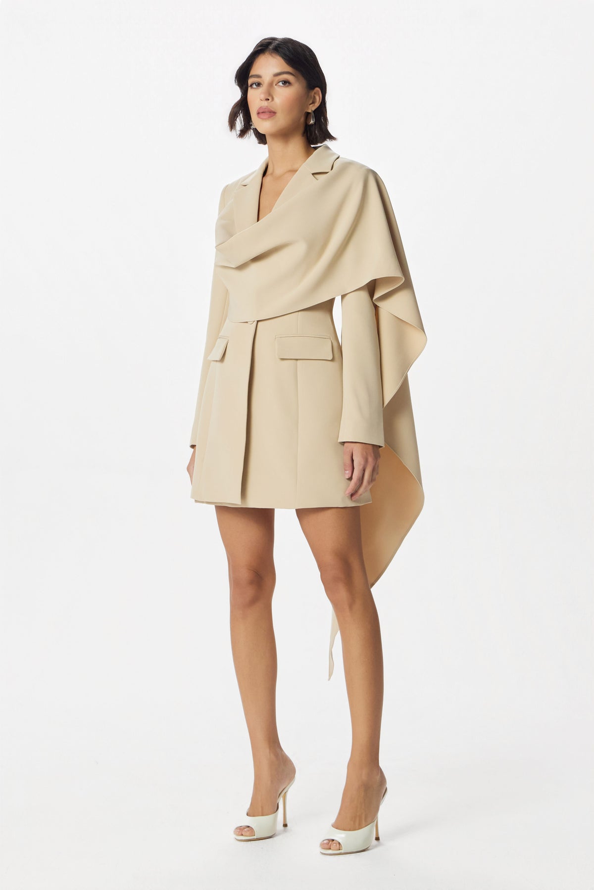 MIREILLE Scarf Blazer Dress in Beige