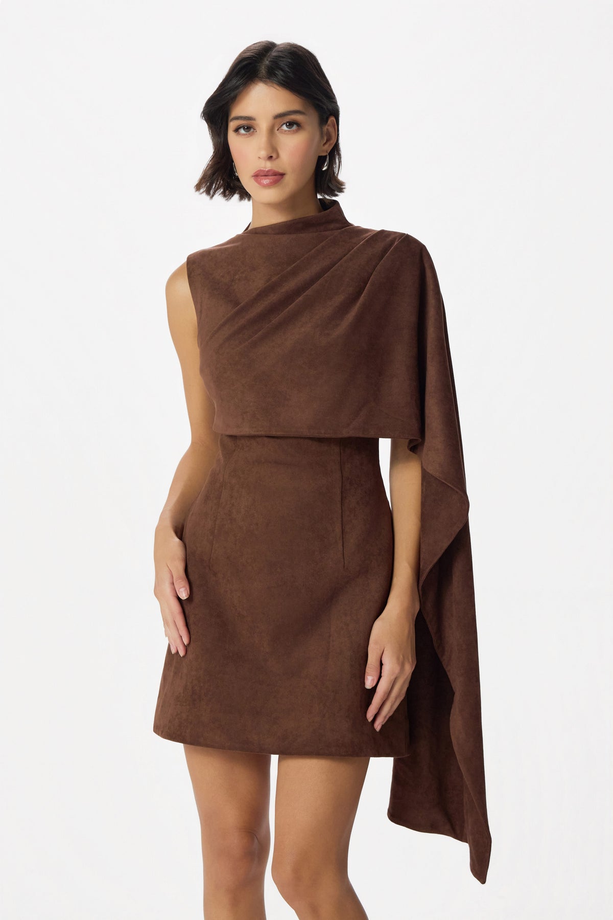 RHYLA Faux Suede Mini Dress In Dark Brown