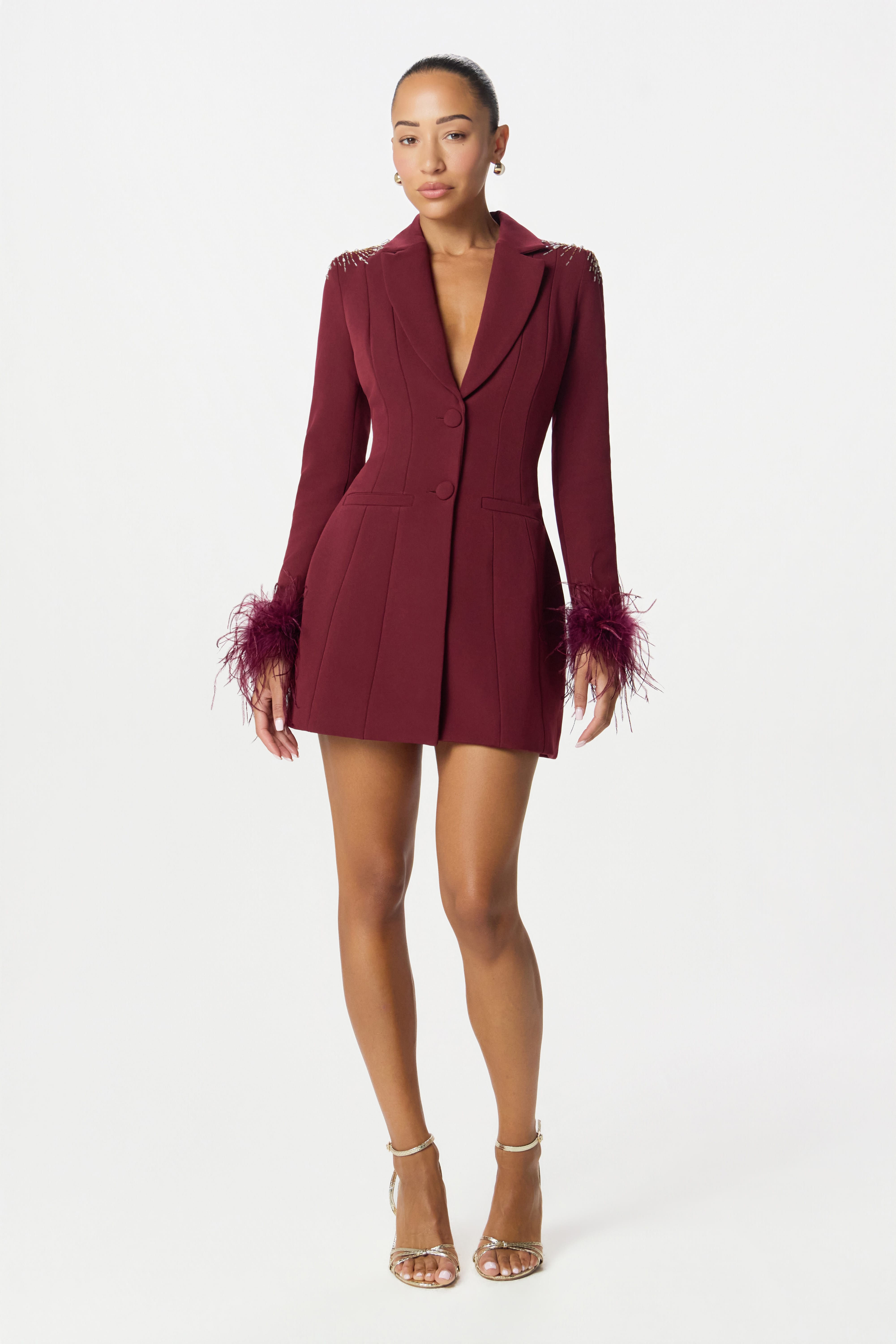 SABRINA Embellished Blazer Dress in Burgundy