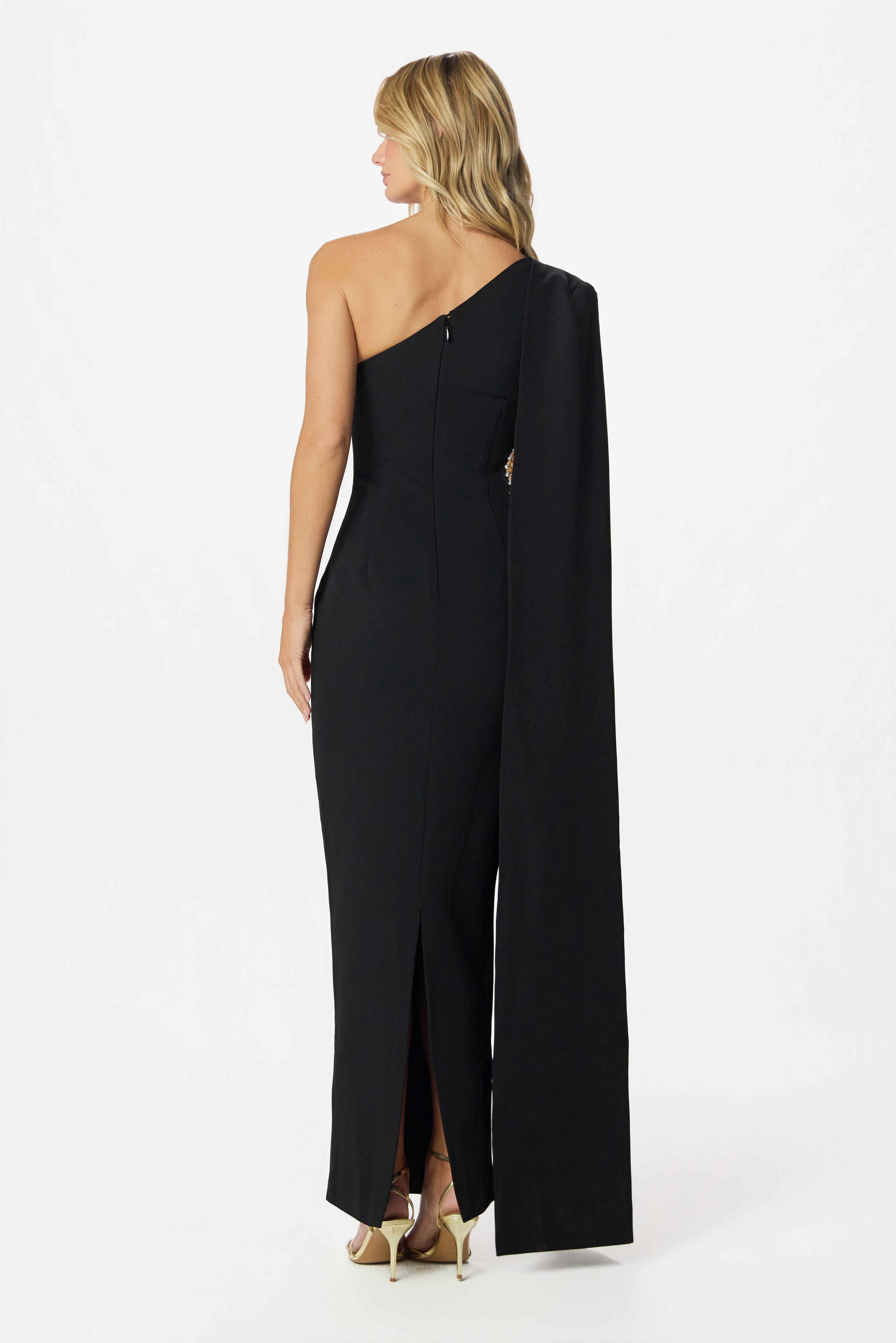 VIVIANA Asymmetric Maxi Dress in Black